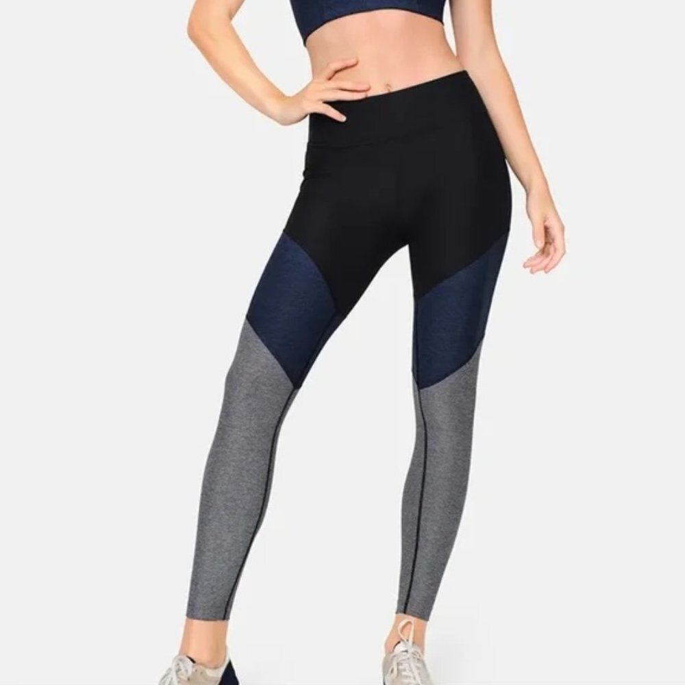 Outdoor Voices Spring 7/8 Color Block Leggings Navy Blue Grey Black XS